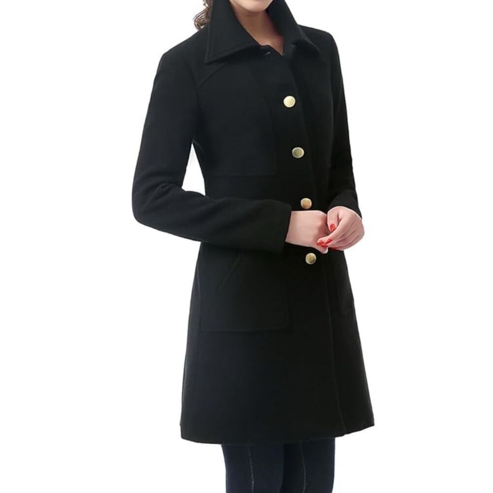 Elie Tahari women’s wool black coat with gold hardware detail size S